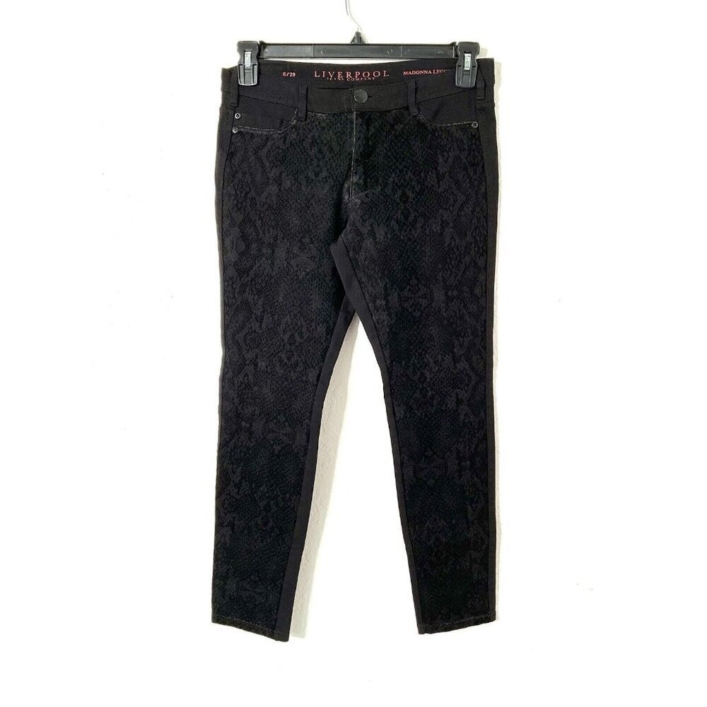 Liverpool Jeans Company WomenMadonna Black Legging Pants Suede Animal Print 8/29